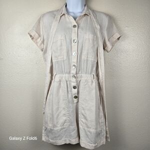 Anthropologie‎ cloth & stone Linen Utility Romper Button Up Pockets XS